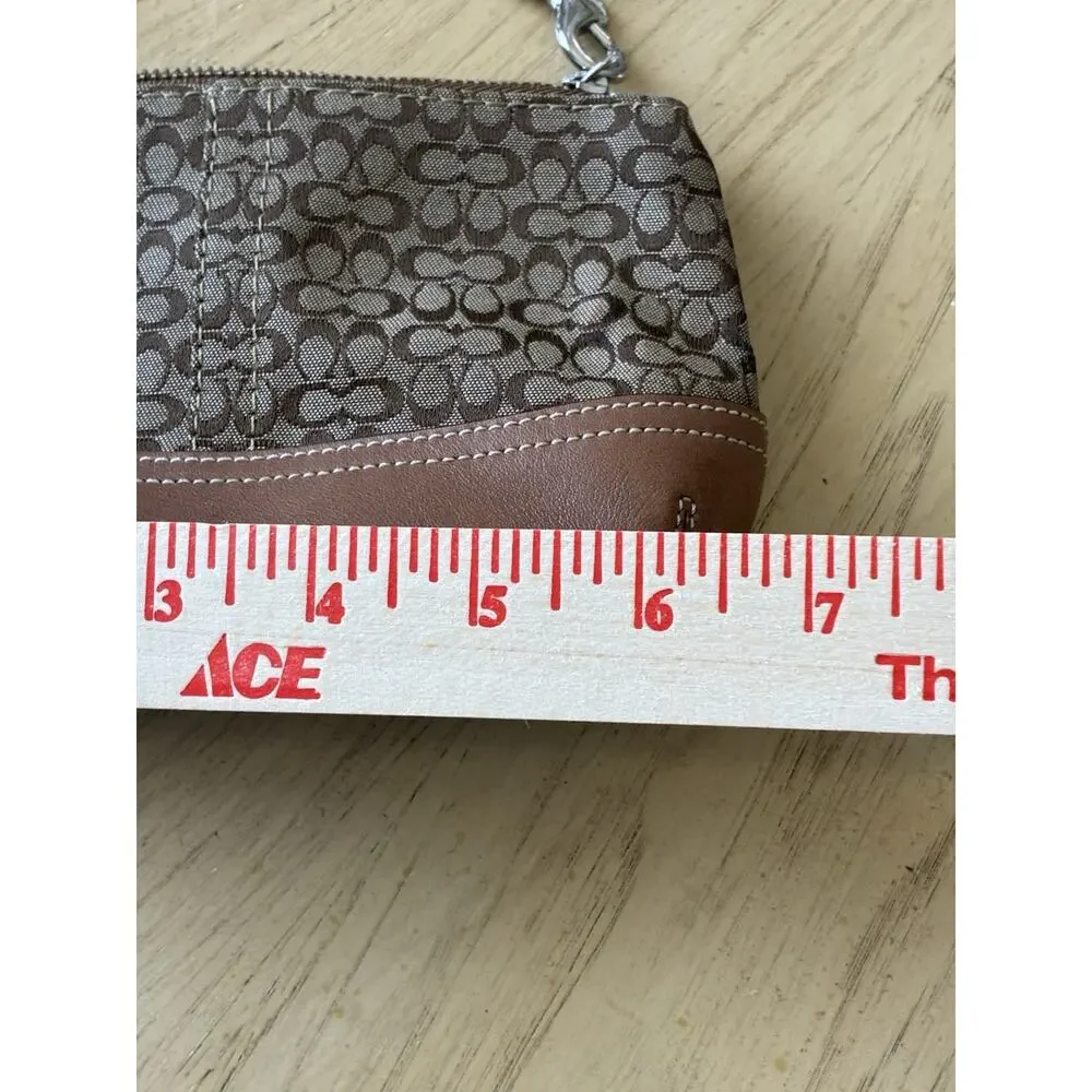VTG Coach Signature C Mini Wristlet Clutch Pouch Brown Canvas Tan Leather Y2K